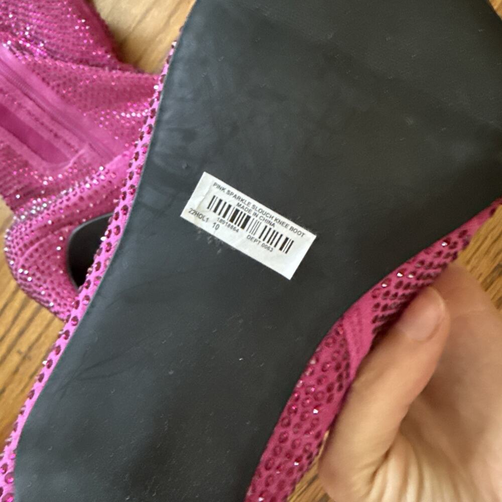 Torrid 9,5WW Wide Sexy Hot Pink Rhinestone Studded Slouchy 3.5" Heel Knee Boots - Picture 11 of 13